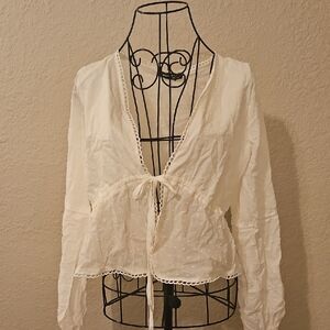 SHEIN Cream Tie-Front Blouse
